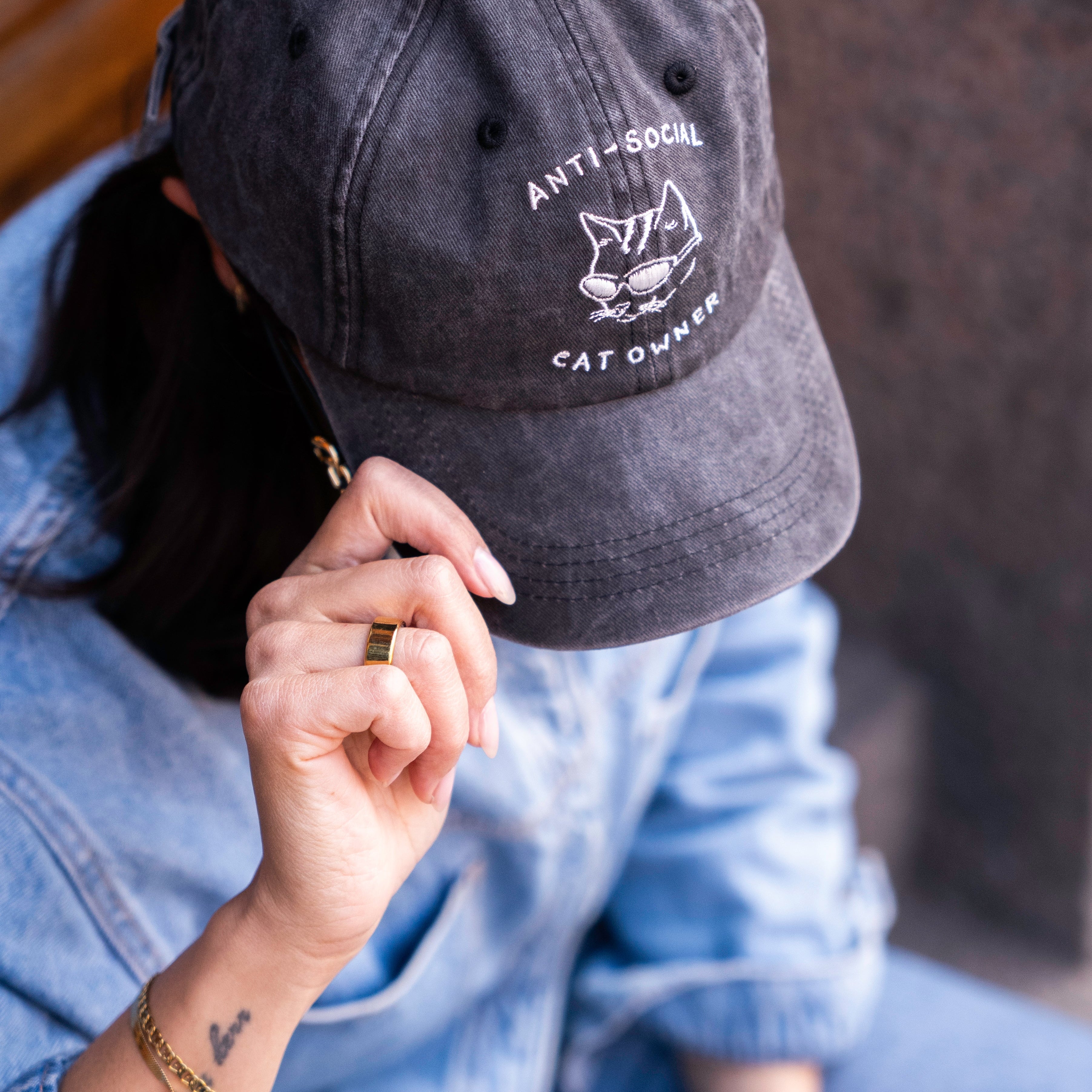 Čierny denim šiltovka - Logo "Anti-Social Cat Owner" 