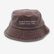 Brown Denim Bucket Hat - Dogs & Wine Make Everything Fine
