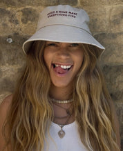 Beige Denim Bucket Hat - Dogs & Wine Make Everything Fine